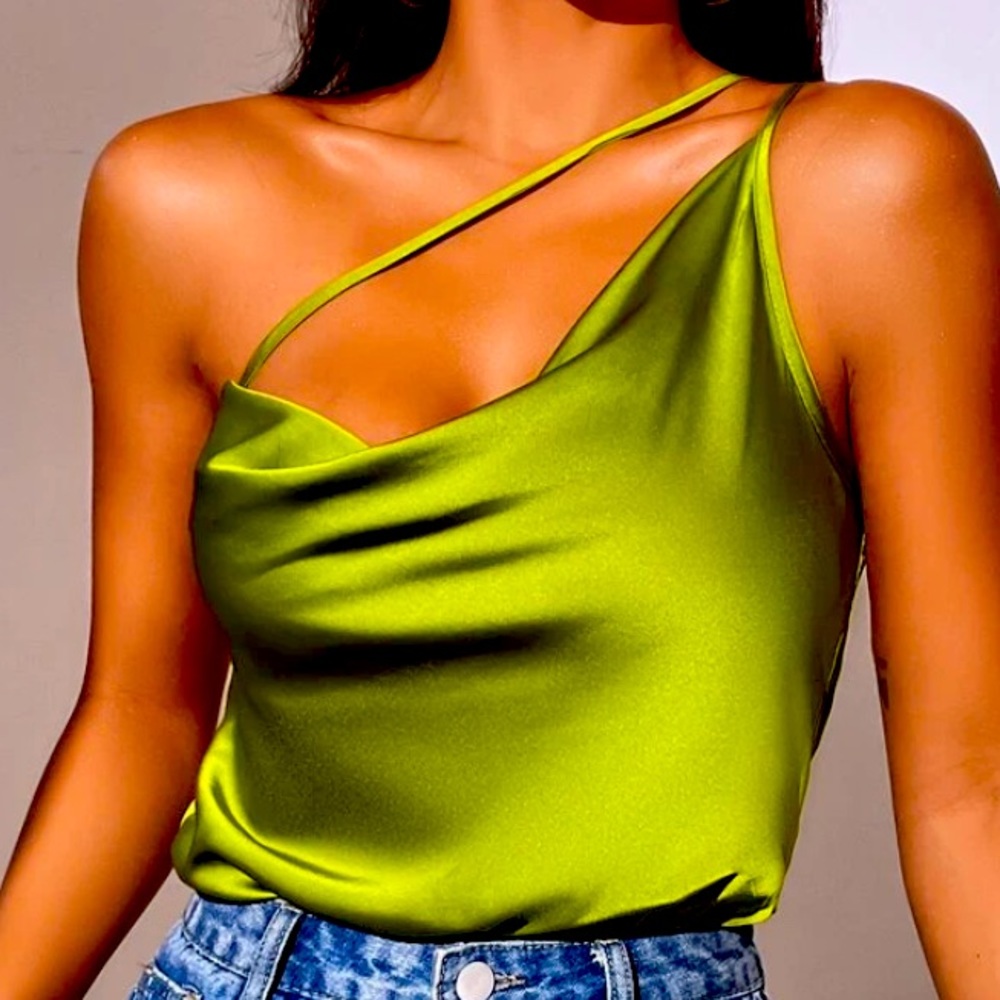 One Shoulder Draped Satin Bodysuit